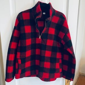Old Navy - Plaid Sherpa Half Zip Sweater